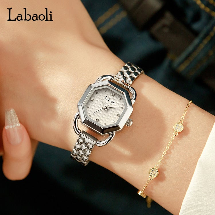 لاباولي ساعة نسائية من لاباولي بحزام فولاذي بتصميم مربع أنيق، كوارتز - Image 2