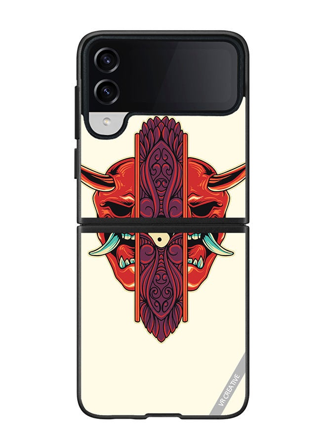 VR CREATIVE Protective Case Cover For Samsung Galaxy Z Flip4 Oni Mask Ornament Design Multicolour - Image 1