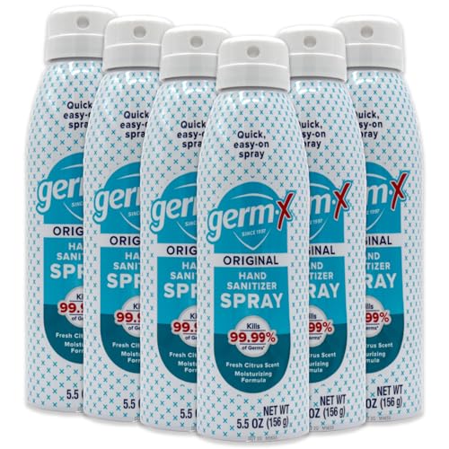 Germ-X جريم-إكس معقم يدين أصلي بخاخ، 5.5 أونصة (عبوة من 6)، أقل جفافًا وترطيب، تركيبة بدون شطف، رائحة منعشة، مصنوعة بدون بارابين - Image 1
