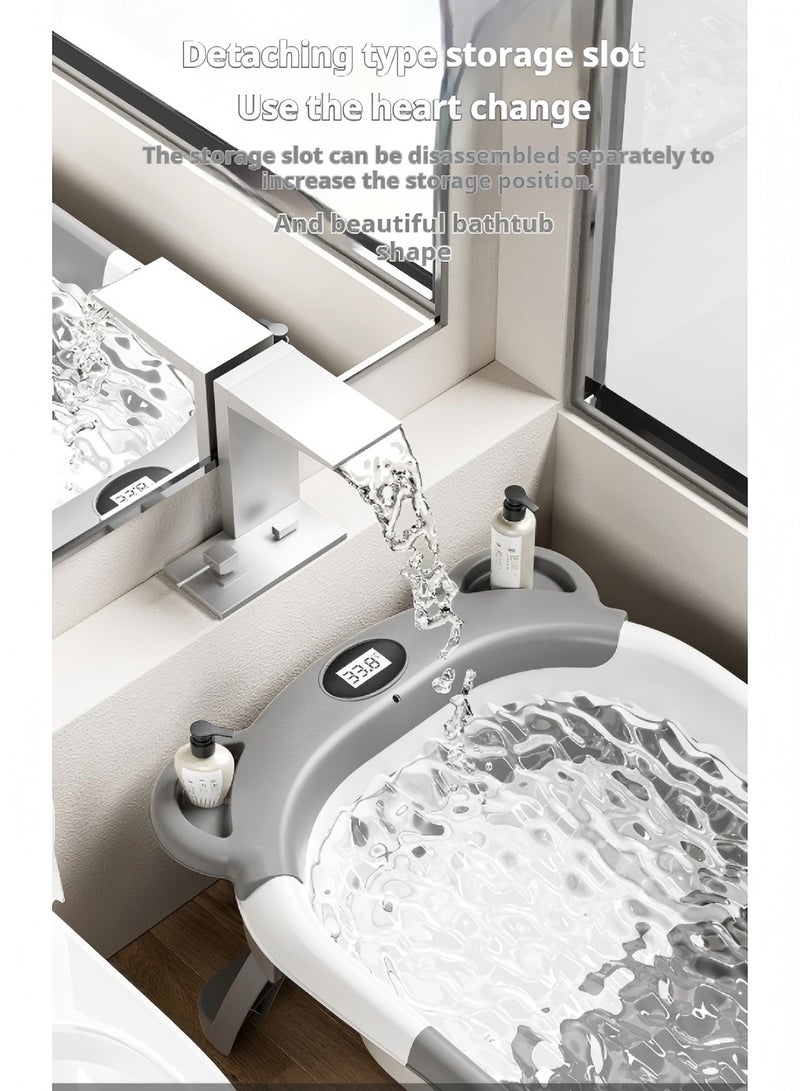 بيوينتي حوض استحمام محمول قابل للطي للأطفال مع وسادة ناعمة وشاشة عرض درجة الحرارة وأرجل دعم غير قابلة للانزلاق - وردي - Image 5