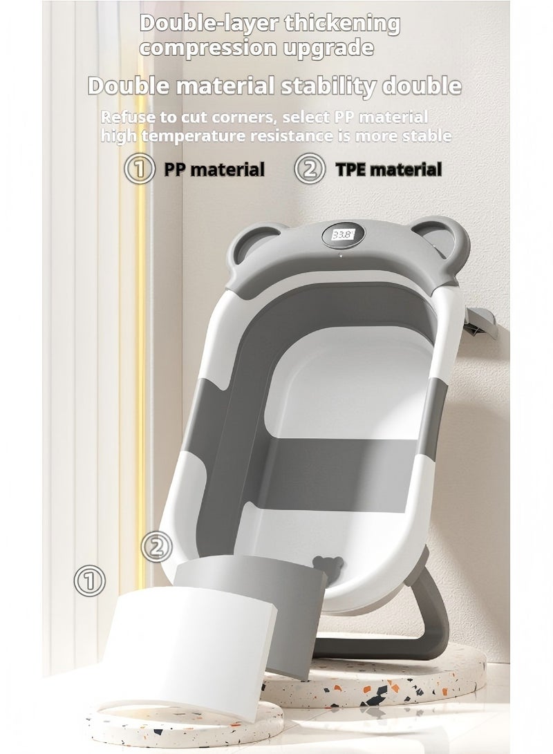 بيوينتي حوض استحمام محمول قابل للطي للأطفال مع وسادة ناعمة وشاشة عرض درجة الحرارة وأرجل دعم غير قابلة للانزلاق - وردي - Image 4