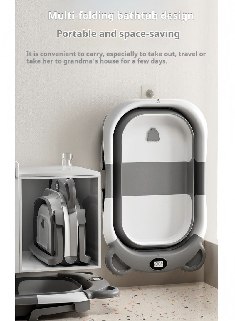 بيوينتي حوض استحمام محمول قابل للطي للأطفال مع وسادة ناعمة وشاشة عرض درجة الحرارة وأرجل دعم غير قابلة للانزلاق - وردي - Image 3