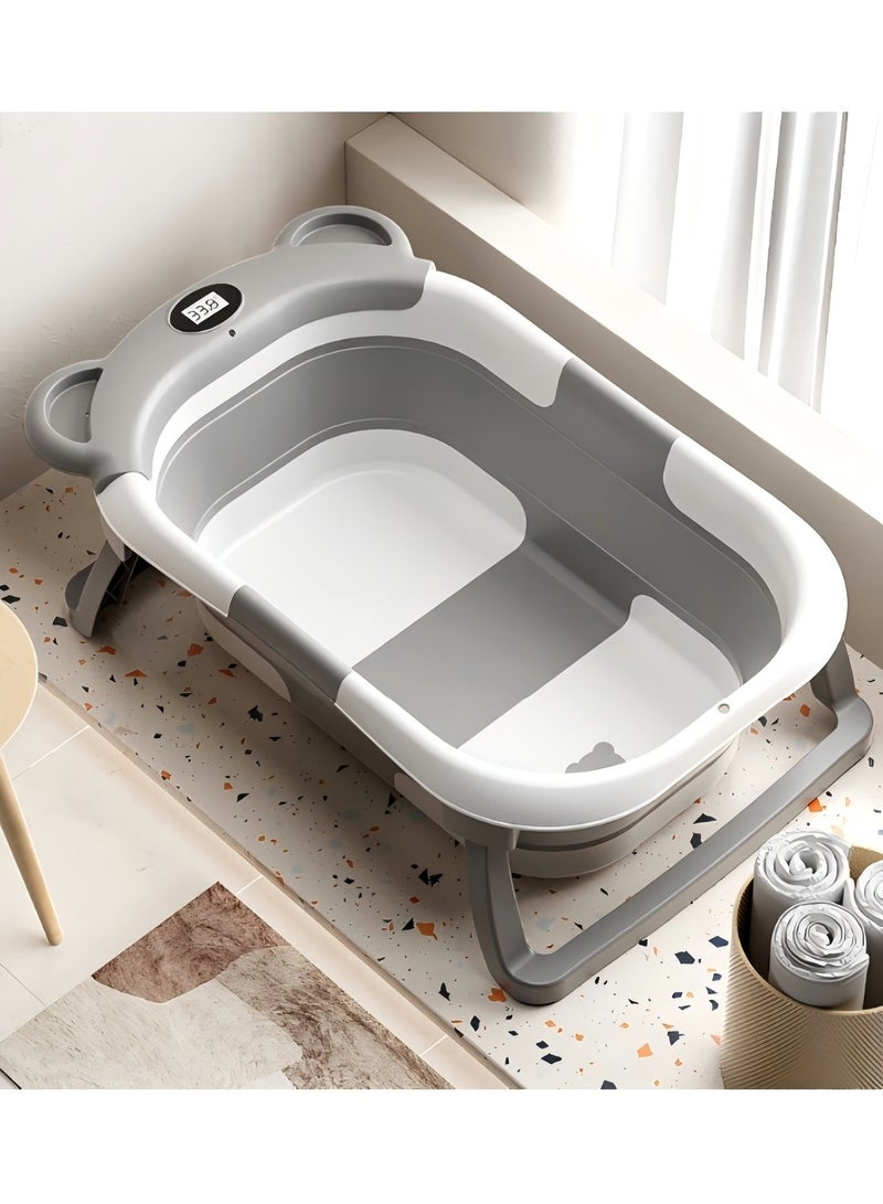 بيوينتي حوض استحمام محمول قابل للطي للأطفال مع وسادة ناعمة وشاشة عرض درجة الحرارة وأرجل دعم غير قابلة للانزلاق - وردي - Image 2