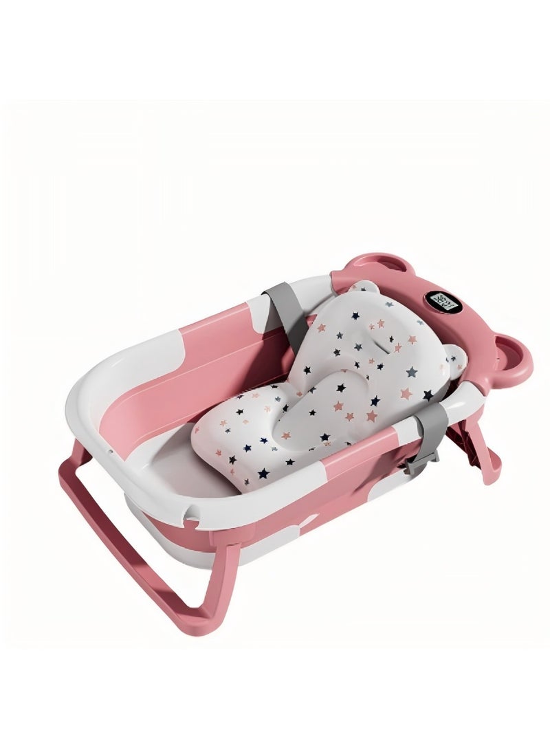 بيوينتي حوض استحمام محمول قابل للطي للأطفال مع وسادة ناعمة وشاشة عرض درجة الحرارة وأرجل دعم غير قابلة للانزلاق - وردي - Image 1
