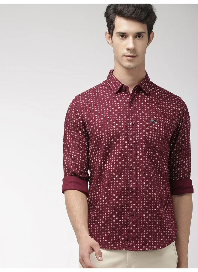 شركة المرآب الهندية Maroon Slim Fit Casual Printed Shirt