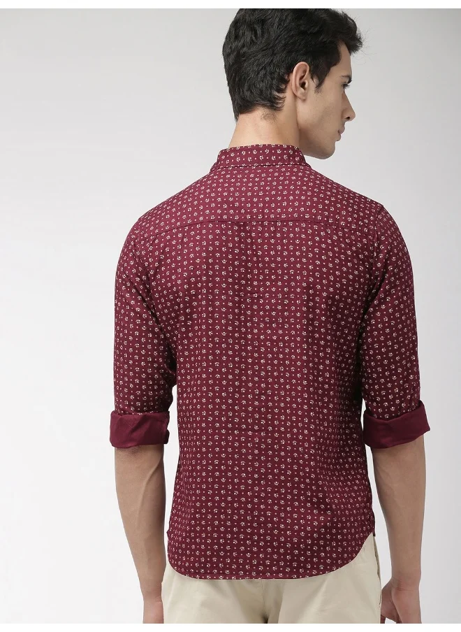 The Indian Garage Co Maroon Slim Fit Casual Printed Shirt