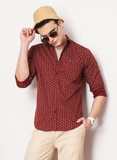 The Indian Garage Co Men Slim Fit Abstract Printed Full Sleeves Spread Collar Casual Shirt