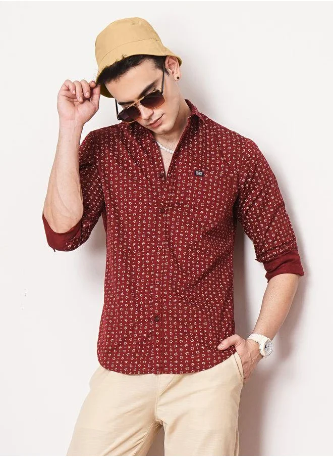 شركة المرآب الهندية Men Slim Fit Abstract Printed Full Sleeves Spread Collar Casual Shirt