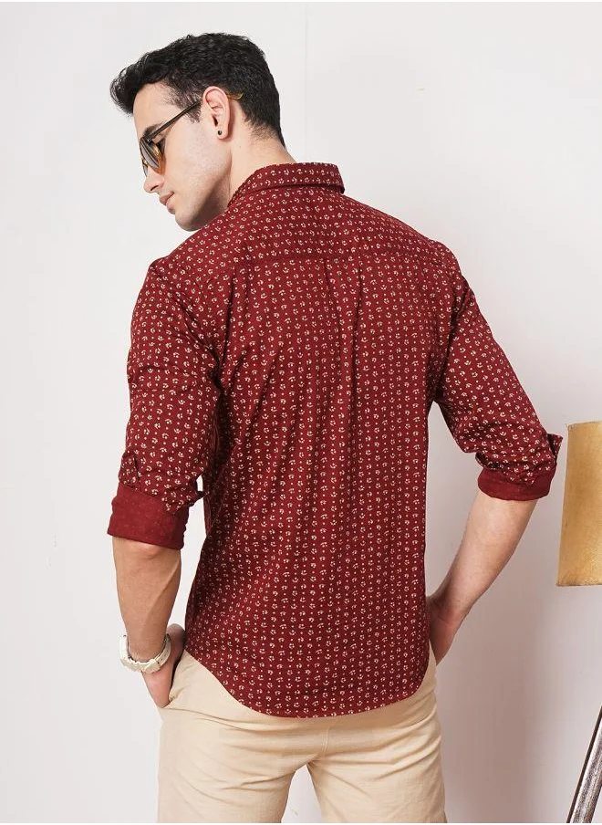 شركة المرآب الهندية Men Slim Fit Abstract Printed Full Sleeves Spread Collar Casual Shirt