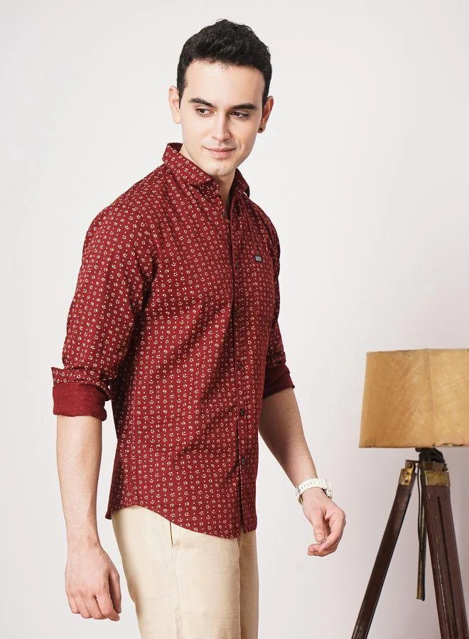 The Indian Garage Co Men Slim Fit Abstract Printed Full Sleeves Spread Collar Casual Shirt