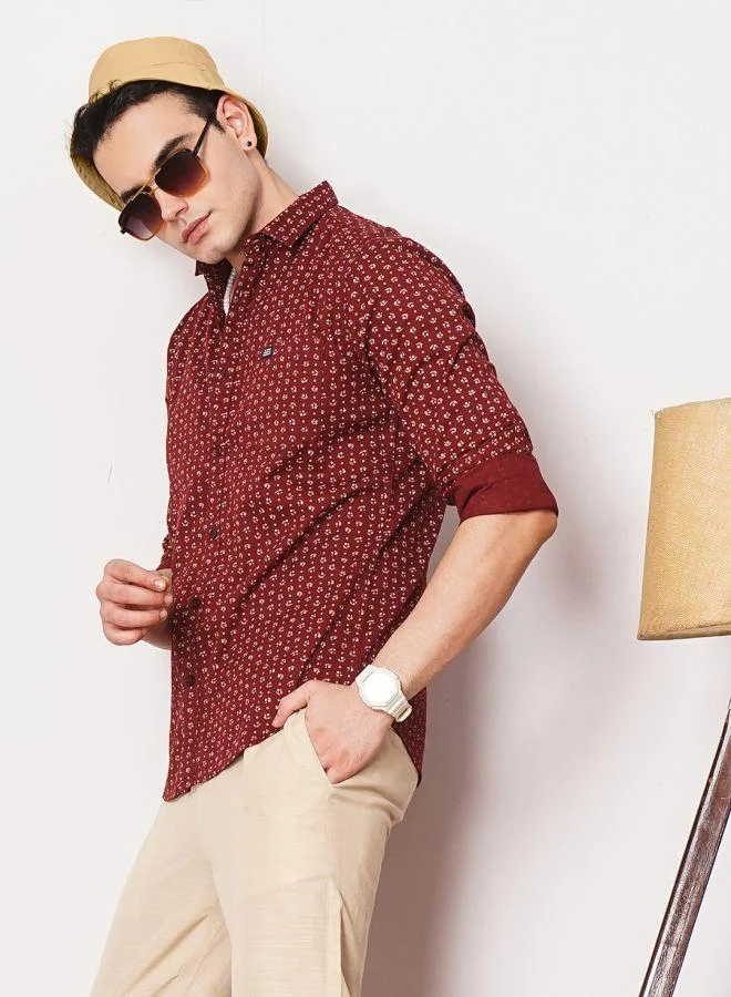 The Indian Garage Co Men Slim Fit Abstract Printed Full Sleeves Spread Collar Casual Shirt