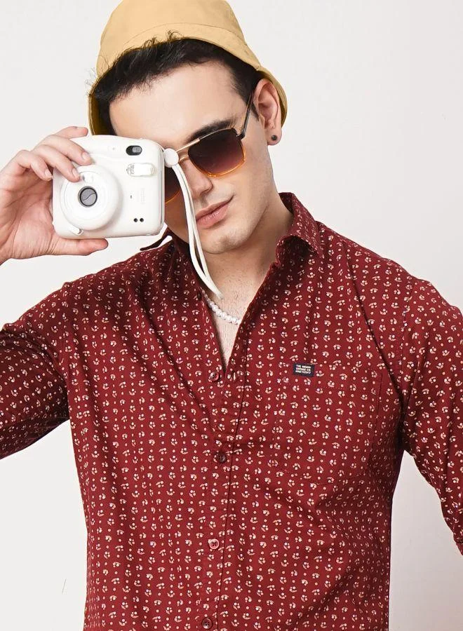 The Indian Garage Co Men Slim Fit Abstract Printed Full Sleeves Spread Collar Casual Shirt