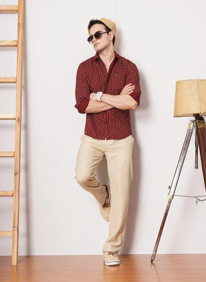 The Indian Garage Co Men Slim Fit Abstract Printed Full Sleeves Spread Collar Casual Shirt