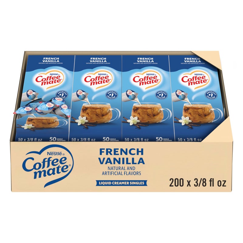 Coffee Mate Nestle Coffee mate Coffee Creamer, French Vanilla, Liquid Creamer Singles, Non Dairy, No Refrigeration, 0.375 fl oz Tubs (Pack of 200) - Image 1