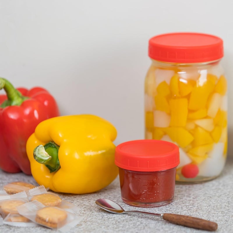 Bedgeta 18 Pack 9 Wide Mouth & 9 Regular Mouth Mason Jar Lids with Silicone Rings,Thickened Leak-proof Lids Fit Ball,Kerr and More, Red Plastic Lids, 86mm & 70mm Plastic Mason Jar Lids(Red) - Image 5