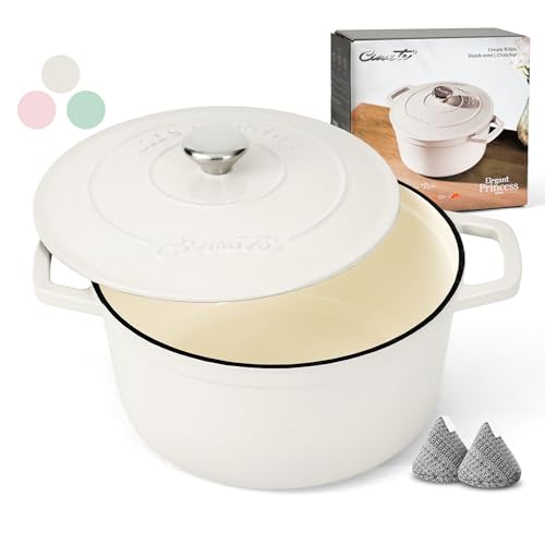 Ciwete 6 QT Dutch Oven Pot with Lid, Enameled Cast Iron Dutch Oven for Bread Making, Braiser, Cooking, Dual Handles, Oven Safe up to 500° F or on Stovetop, Gifts for Family - Off White - Image 1