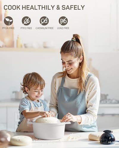 Ciwete 6 QT Dutch Oven Pot with Lid, Enameled Cast Iron Dutch Oven for Bread Making, Braiser, Cooking, Dual Handles, Oven Safe up to 500° F or on Stovetop, Gifts for Family - Off White - Image 5