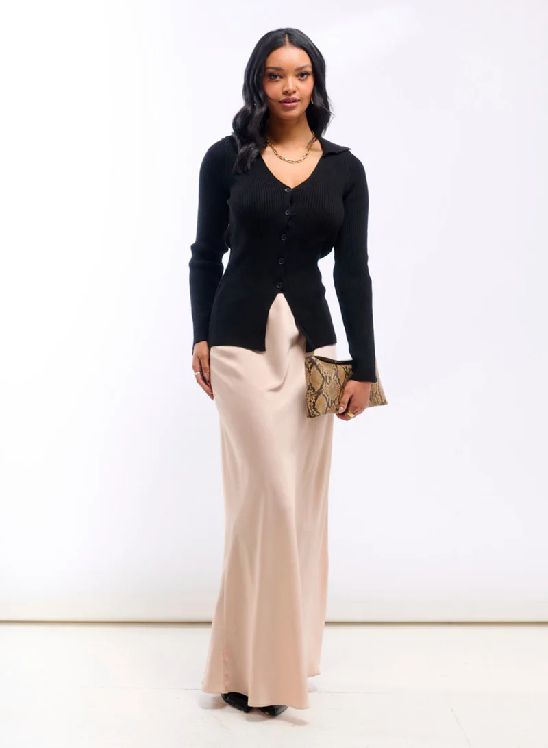 Needs No Label  Champagne Satin Maxi Slip Skirt for Women | Best Price UAE