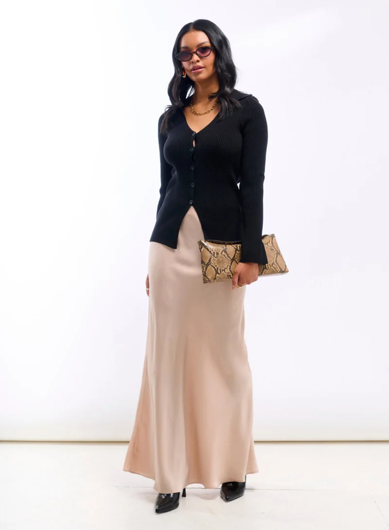 Champagne Satin Maxi Slip Skirt