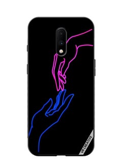 Protective Case Cover For OnePlus 7 Hands In Neon Lights Design Multicolour