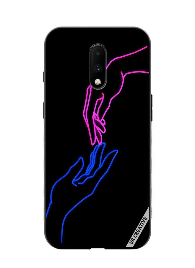 VR CREATIVE - Protective Case Cover For OnePlus 7 Hands In Neon Lights Design Multicolour - Image 1