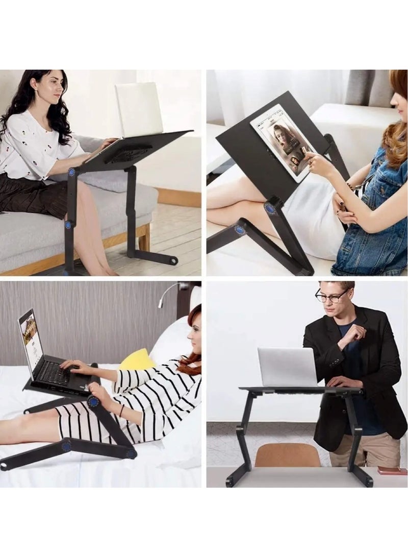 Huitich Extended Version Laptop Desk: Aluminium Alloy Folding Portable Laptop Table Notebook Desk Stand Bed Sofa Tray with Book Holder - Image 3