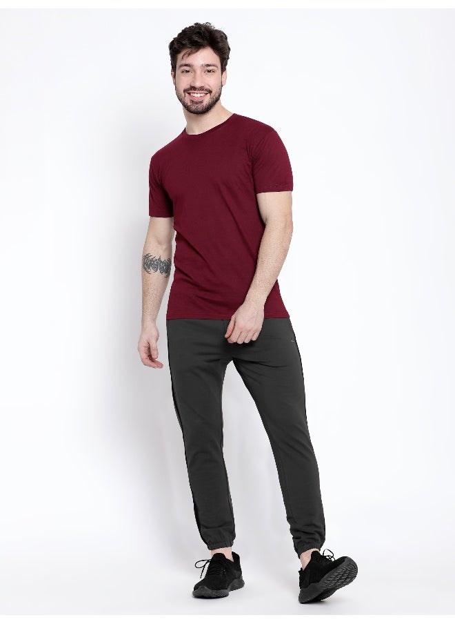 Beyoung Burgundy Plain T-shirt For Men  - Image 1
