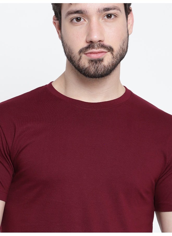 Beyoung Burgundy Plain T-shirt For Men  - Image 5