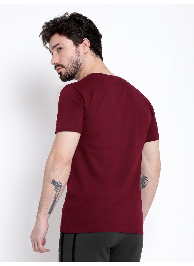 Beyoung Burgundy Plain T-shirt For Men  - Image 2