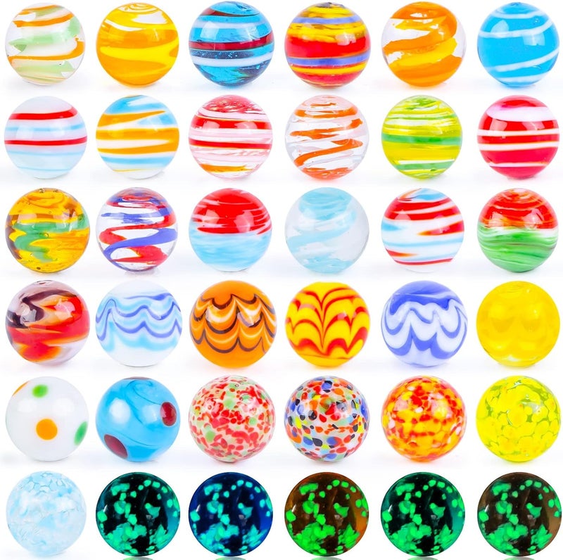 MCPINKY 36PCS Glass Marbles, Including 5 Glow in The Dark Marbles for Vase Filler, Fish Tank, Table Scatter Decoration - Image 1