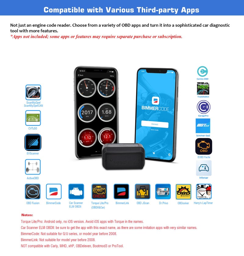 Veepeak OBDCheck BLE Bluetooth OBD II Scanner Car EOBD Code Reader Auto Engine Diagnostic Tool for iOS & Android - Image 2