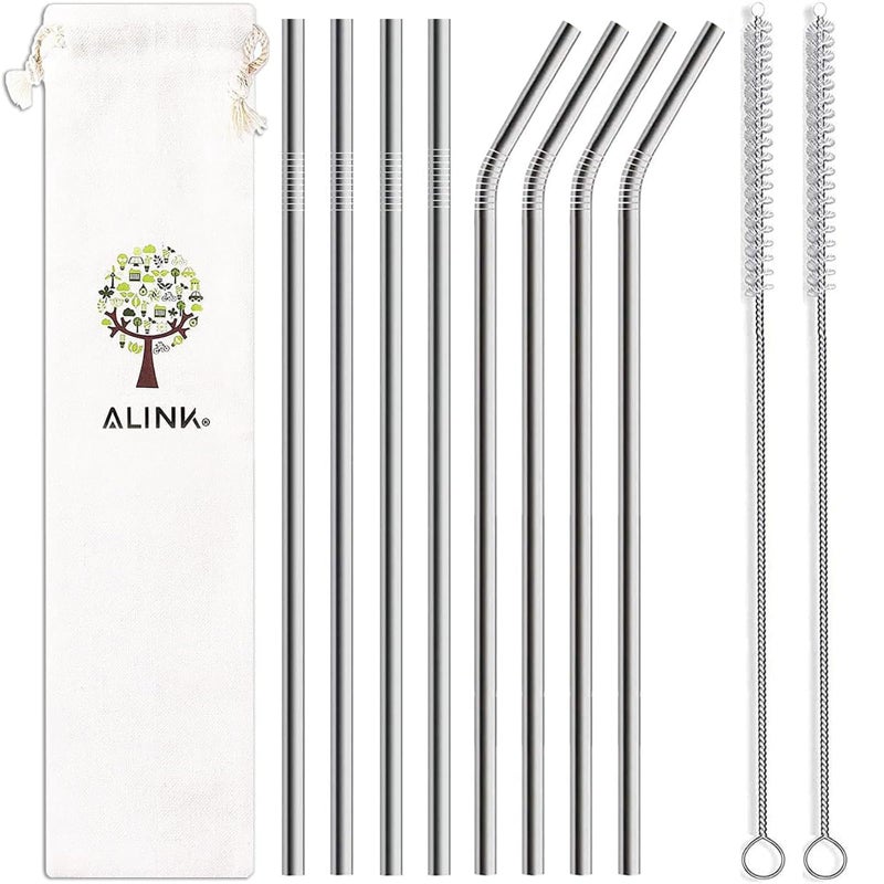 ALINK 8-Pack Stainless Steel Straws, 10.5â€ Long Reusable Replacement Metal Straws for 20 30 OZ Yeti Tumbler, RTIC, Tervis, Mason Jar, With 2 Cleaning Brush and 1 Carrying Case - Image 1