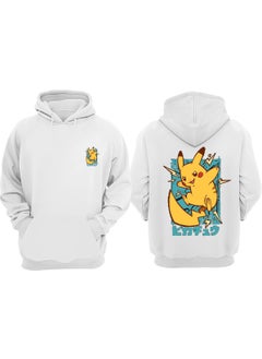 The Wert Unisex Anime Pikachu Design Front Back Printed Regular Fit White Sweatshirt  - Image 1