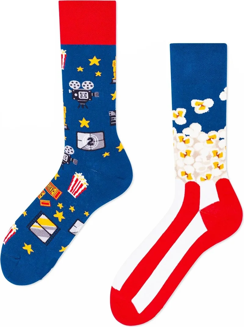 Carnaval Socks Left and Right Corn and Cinema Patterned Colorful Socks