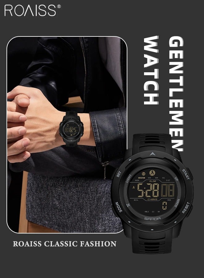 رويس ساعة إلكترونية رياضية رقمية دائرية للرجال بحزام من مادة TPU، ساعة مؤقت متعددة الوظائف للتمرين وتسجيل السعرات الحرارية، ساعة يد كوارتز إلكترونية مضيئة مقاومة للماء كهدية للرجال - Image 1
