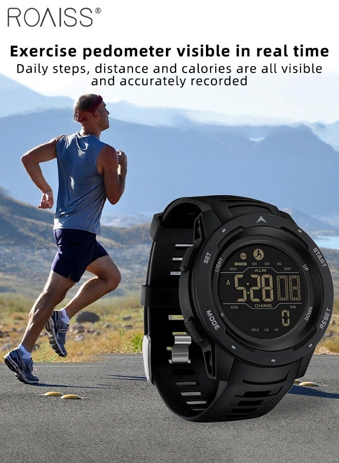 رويس ساعة إلكترونية رياضية رقمية دائرية للرجال بحزام من مادة TPU، ساعة مؤقت متعددة الوظائف للتمرين وتسجيل السعرات الحرارية، ساعة يد كوارتز إلكترونية مضيئة مقاومة للماء كهدية للرجال - Image 2