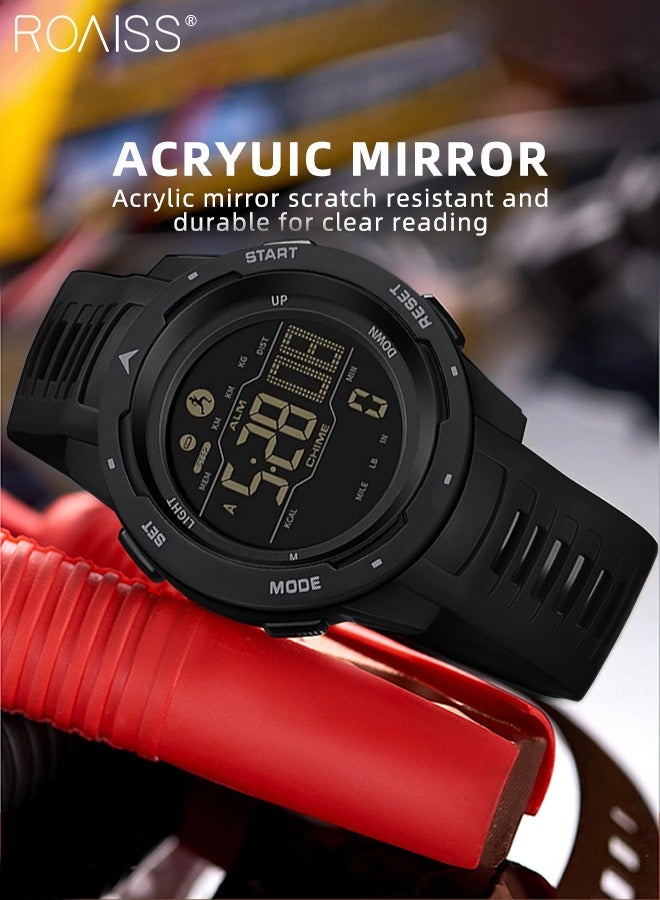 رويس ساعة إلكترونية رياضية رقمية دائرية للرجال بحزام من مادة TPU، ساعة مؤقت متعددة الوظائف للتمرين وتسجيل السعرات الحرارية، ساعة يد كوارتز إلكترونية مضيئة مقاومة للماء كهدية للرجال - Image 3