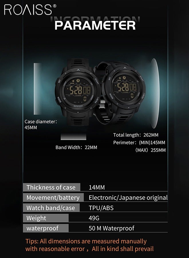 رويس ساعة إلكترونية رياضية رقمية دائرية للرجال بحزام من مادة TPU، ساعة مؤقت متعددة الوظائف للتمرين وتسجيل السعرات الحرارية، ساعة يد كوارتز إلكترونية مضيئة مقاومة للماء كهدية للرجال - Image 4