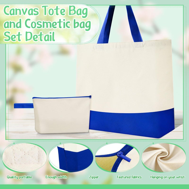 Sanwuta 24 Pcs Canvas Tote Bags Bulk 18.5" Cotton Cosmetic Bags with Zipper Reusable Shopping Tote with Handles(Beige and Blue) - Image 5
