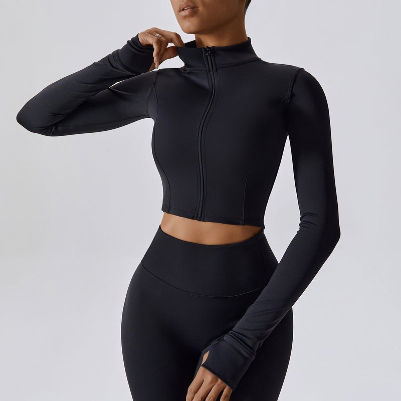 Zippered Outdoor Running Yoga Jacket - Slimming Long Sleeve Fitness Coat for Women, Quick-Drying Yoga Wear 8047