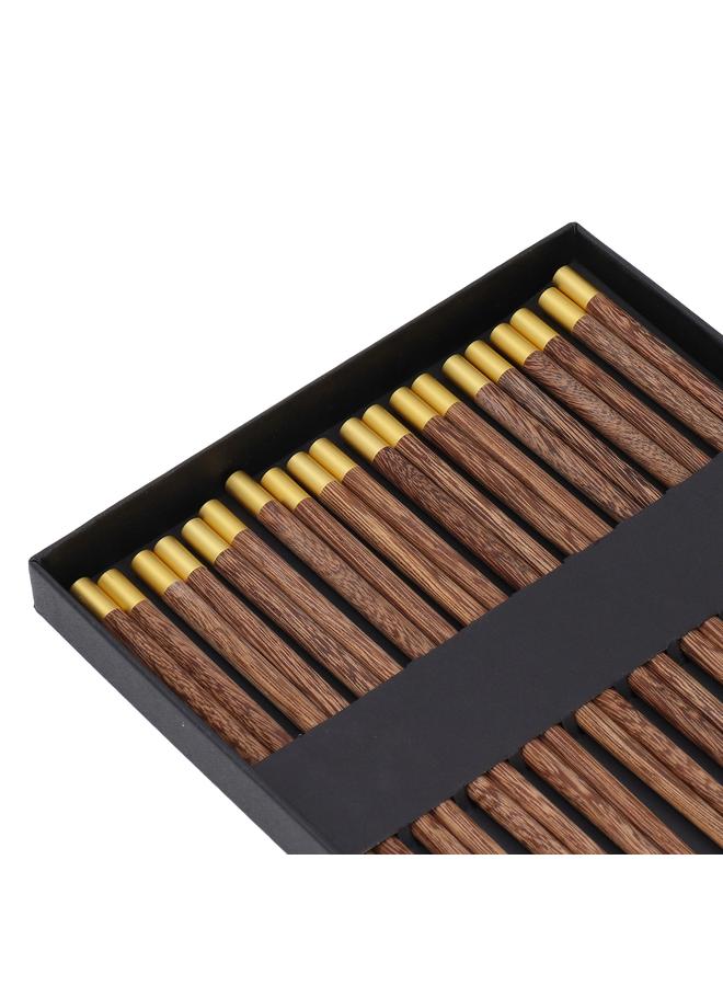 10 Pairs Reusable Chopsticks Chinese Wenge Wood Noodle Chopstick Set for Cooking Frying Hot Pot 25cm - Image 3
