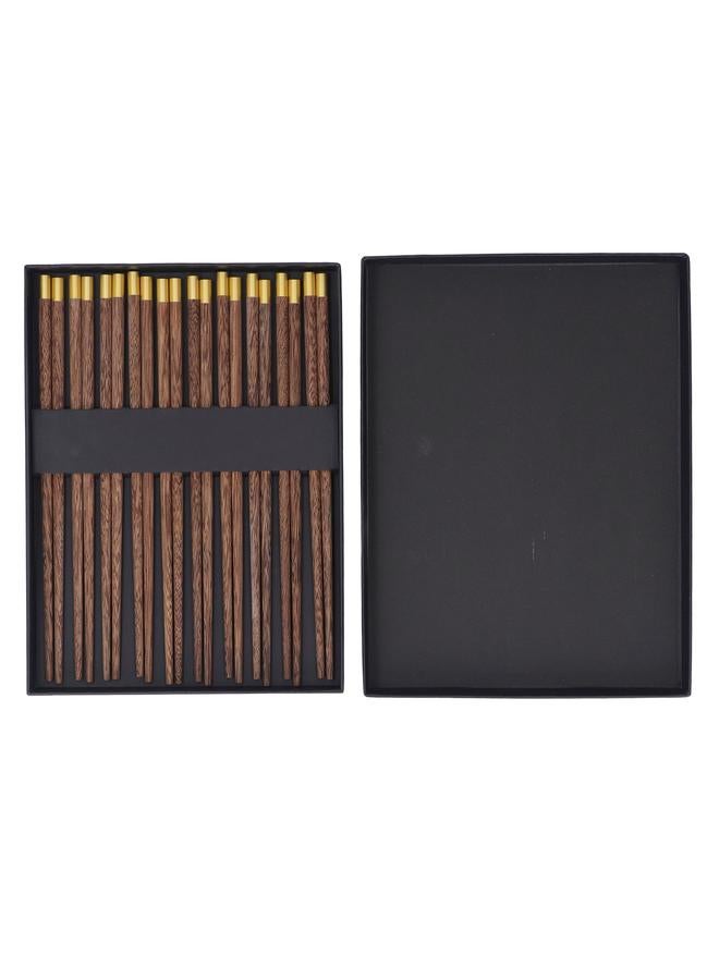 10 Pairs Reusable Chopsticks Chinese Wenge Wood Noodle Chopstick Set for Cooking Frying Hot Pot 25cm - Image 1