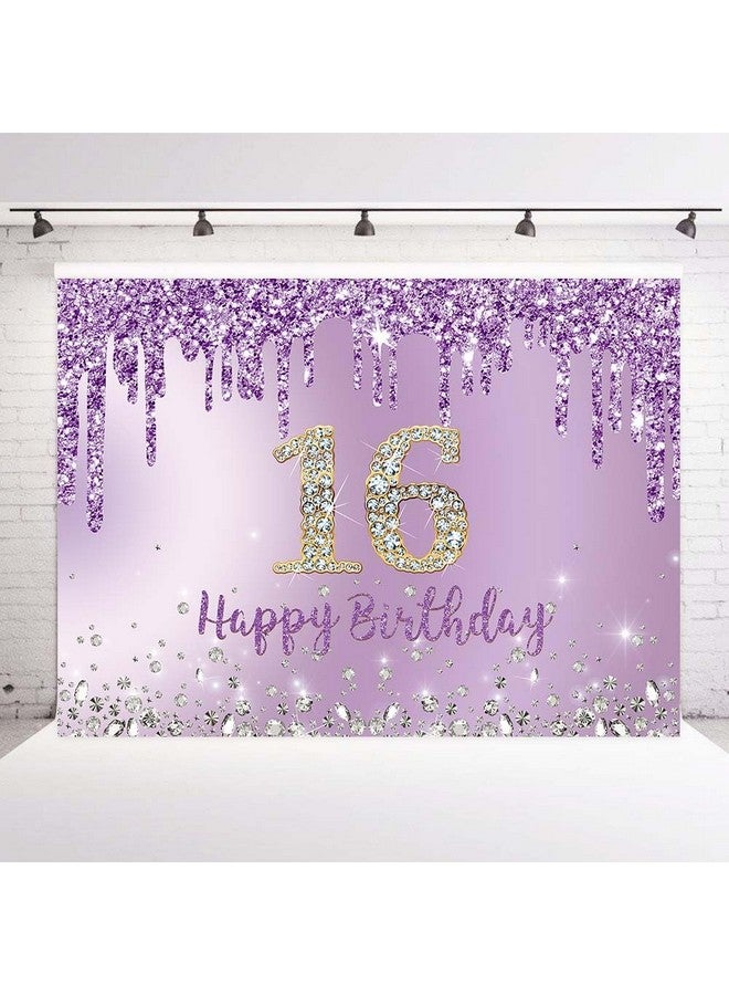 INRUI Purple Happy 16Th Birthday Photography Background Girls Sweet Sixteen Years Old Birthday Party Decorations Backdrop 7X5Ft - Image 1