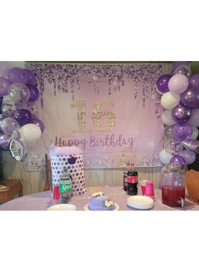 INRUI Purple Happy 16Th Birthday Photography Background Girls Sweet Sixteen Years Old Birthday Party Decorations Backdrop 7X5Ft - Image 2