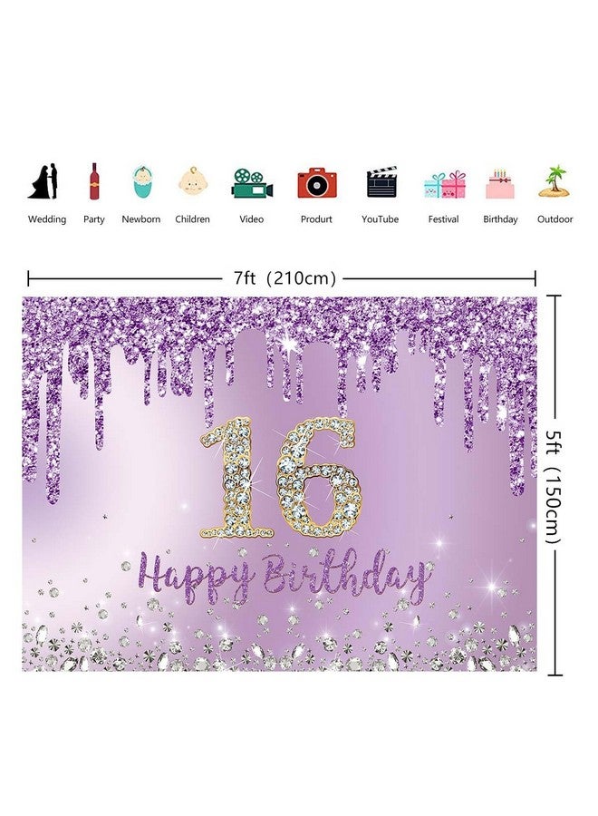 INRUI Purple Happy 16Th Birthday Photography Background Girls Sweet Sixteen Years Old Birthday Party Decorations Backdrop 7X5Ft - Image 4
