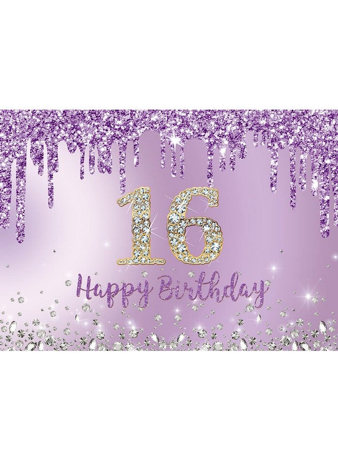 INRUI Purple Happy 16Th Birthday Photography Background Girls Sweet Sixteen Years Old Birthday Party Decorations Backdrop 7X5Ft - Image 5