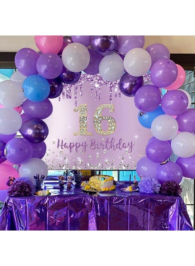 INRUI Purple Happy 16Th Birthday Photography Background Girls Sweet Sixteen Years Old Birthday Party Decorations Backdrop 7X5Ft - Image 3