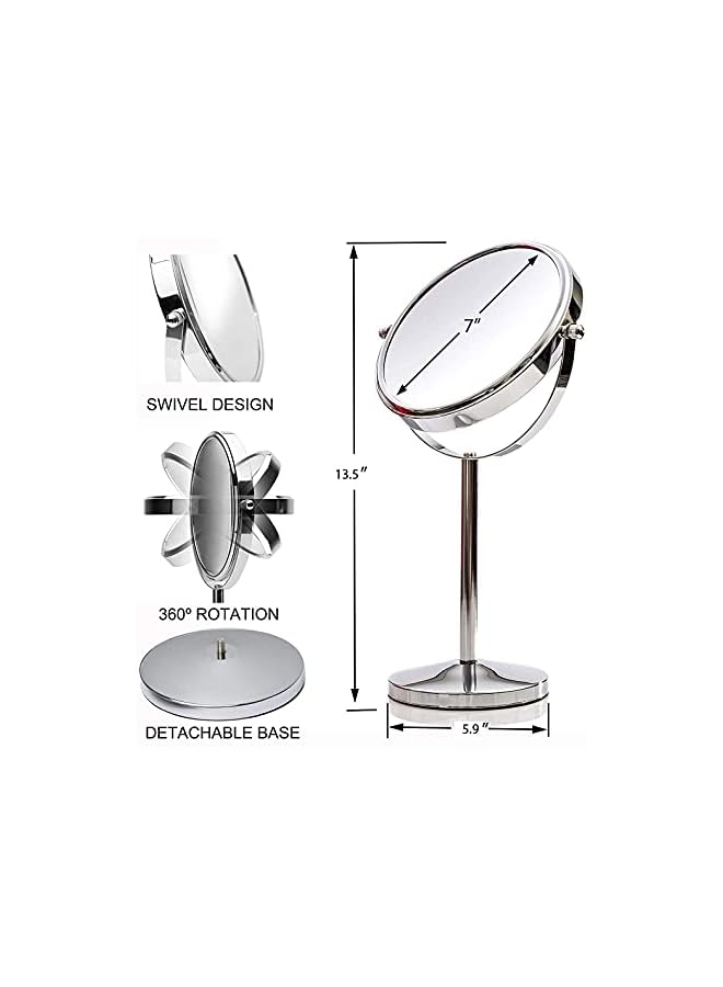The Bros 7 Inch Makeup Mirror Double Sided Tabletop Vanity Mirror with 3x Magnification Swivel Cosmetic Mirror for Home Bathroom Shower Travel - Image 3