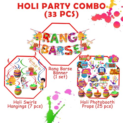Zyozique ®Holi Decoration Items for Holi Party Decorations - Rang Barse Paper Banner, Swirls with MultiColor Photo Booth Props (Pack Of 33) - Image 2
