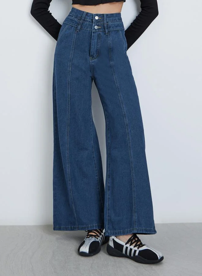 Styli Styli High Rise Wide Leg Jeans with CF Seam Detail